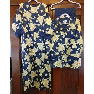 Retro Vintage Matching Pajama And Kimono By Shadowline Blue/Gold NOS WITH TAGS